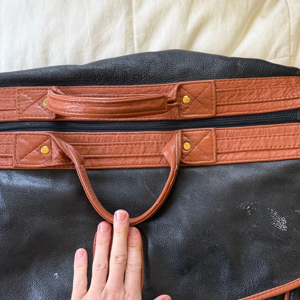 Ralph Lauren Black Leather Briefcase with Brown Trim and Polo Emblem